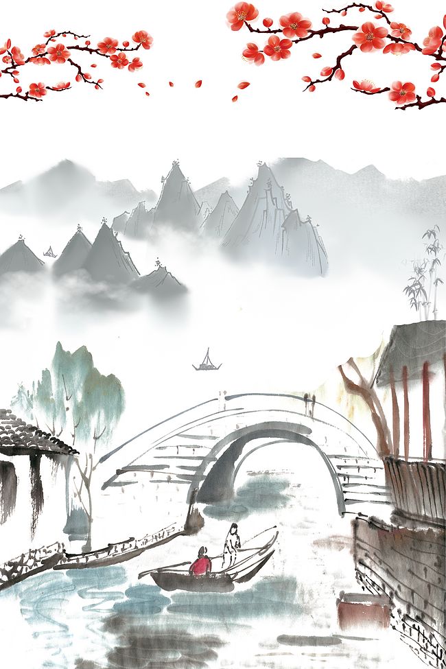 中国风徽派建筑古镇旅游海报背景素材图片
