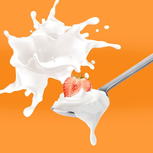 橙色牛奶飞溅酸奶机PSD分层主图背景素材图片