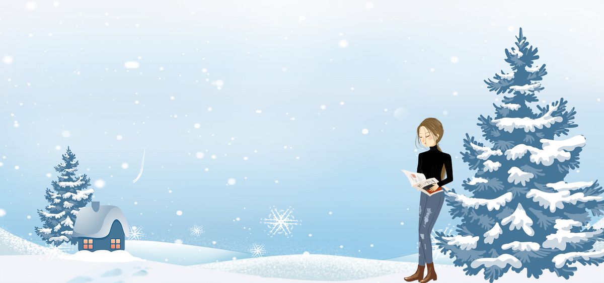 女孩在冬日雪景里看书图片
