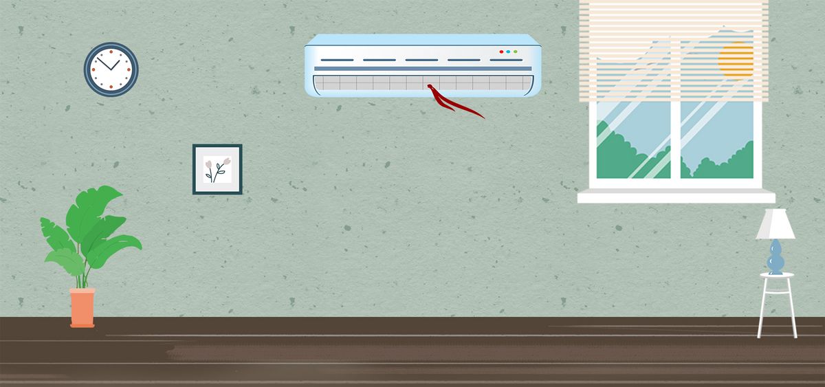夏日家居室内手绘空调banner背景图片