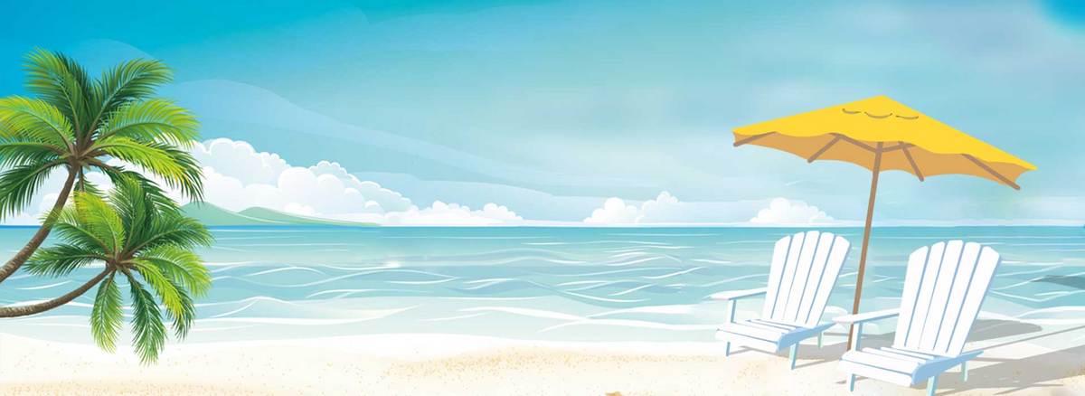暑假海边派对卡通美女手绘椰树蓝天白云背景图片
