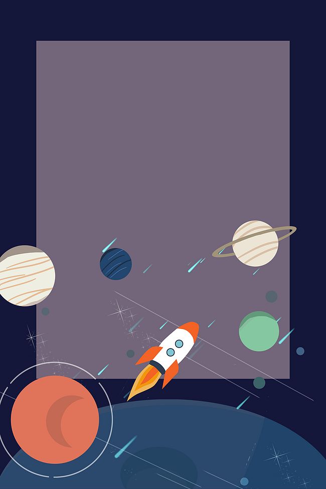 手绘火箭宇宙卡通平面广告图片