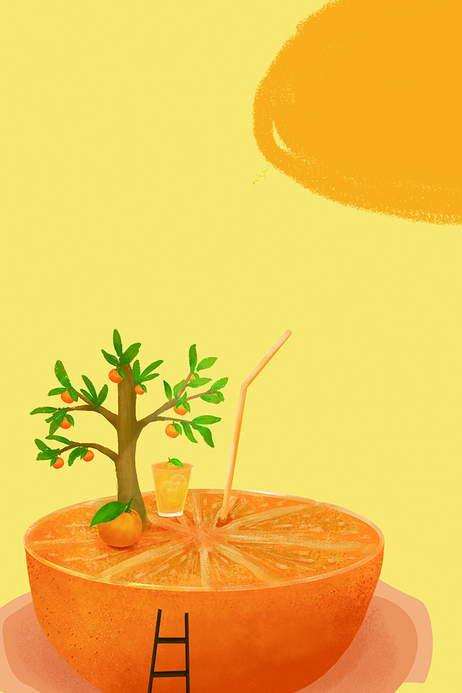 黄色简约创意橙汁饮品背景素材图片