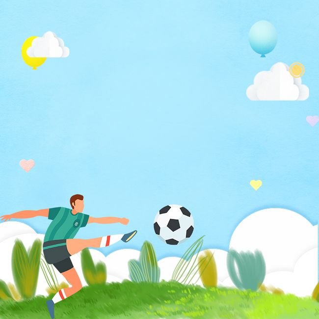 卡通人物野外足球绿色草地背景素材图片