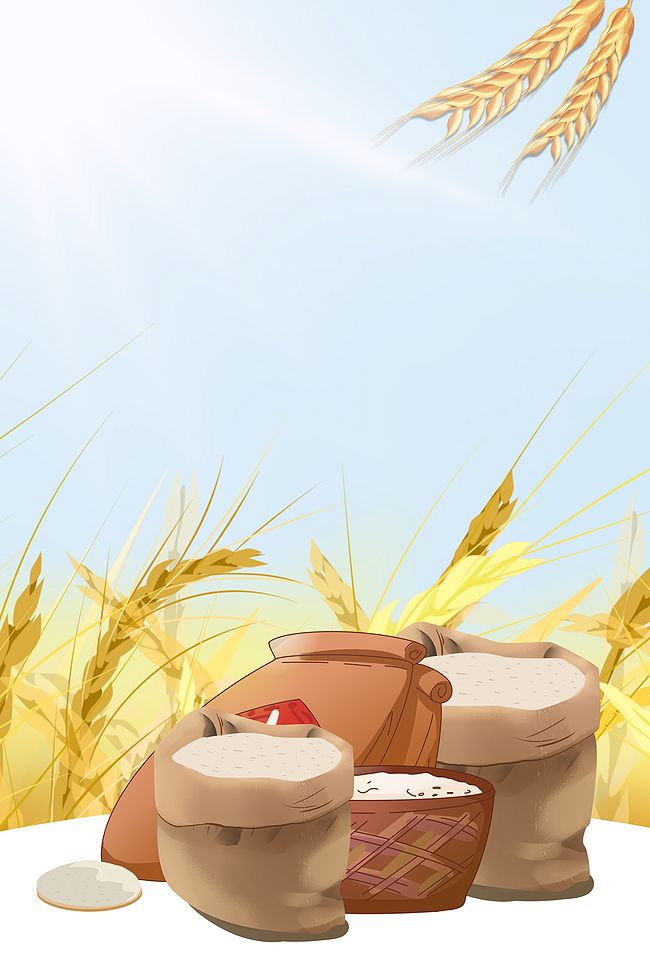 卡通水稻田有机大米宣传海报背景素材图片