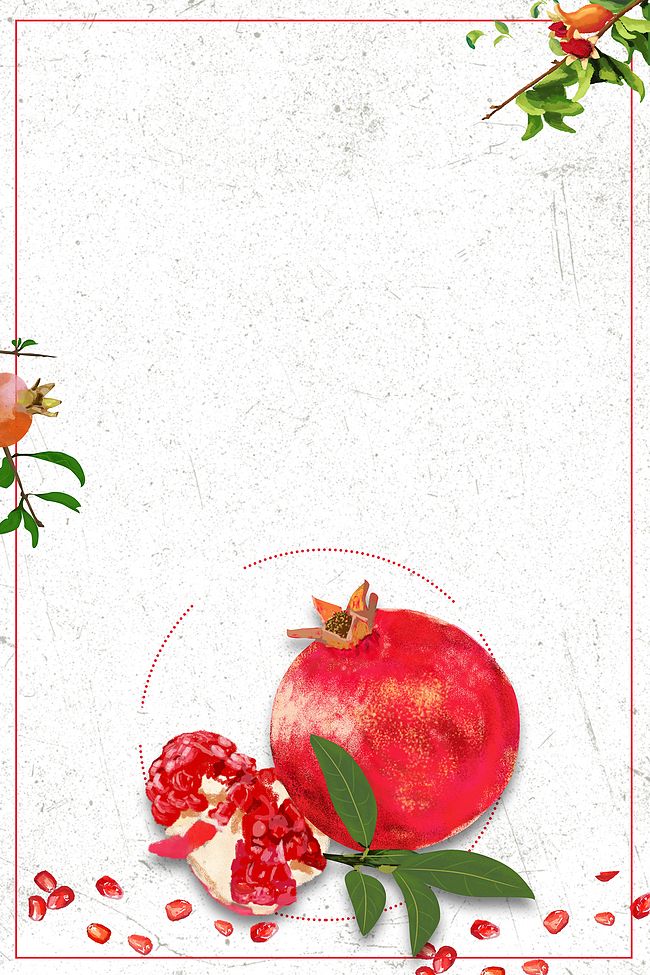 秋季水果手绘石榴海报背景模板图片