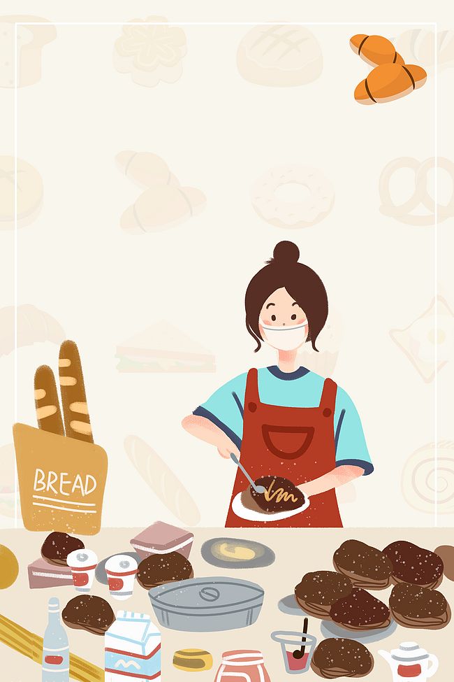 小清新烘焙小时光面包美食海报背景素材图片