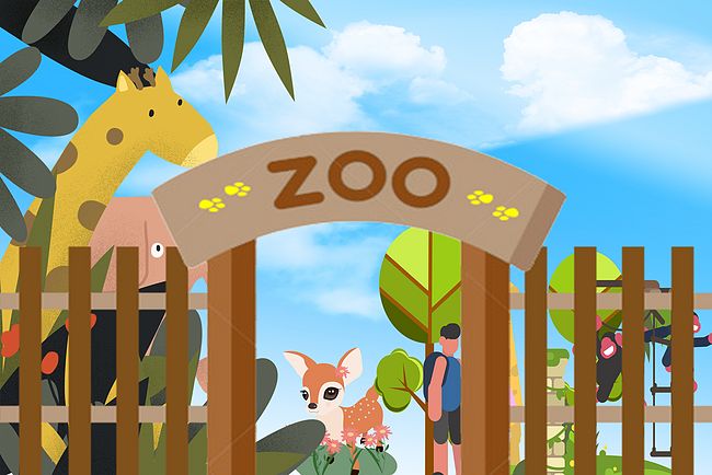 彩绘动物园大门背景素材图片