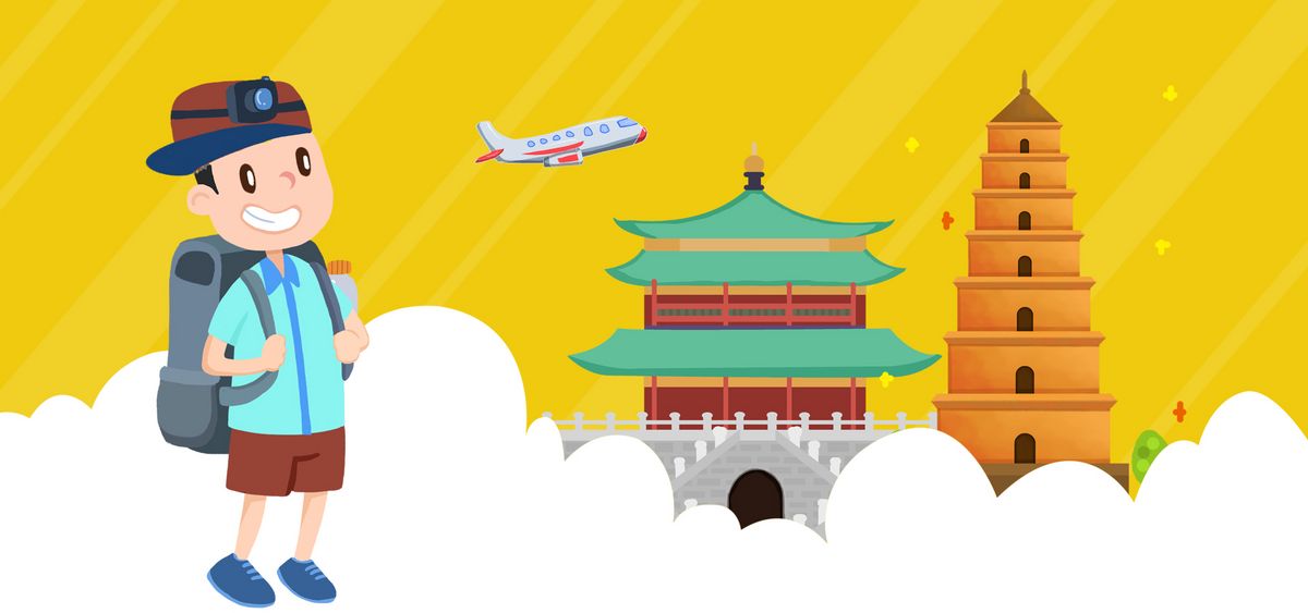 西安旅游卡通黄色活动海报背景图片
