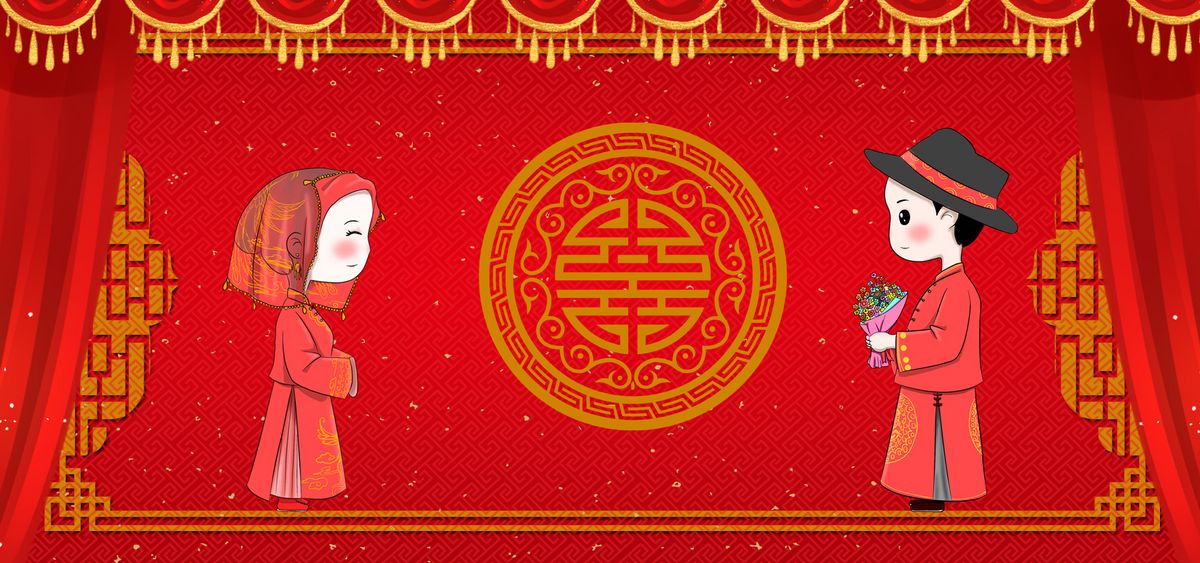 红色大气中国风经典舞台婚庆背景图片