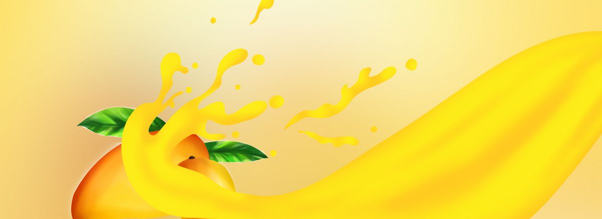 淘宝矢量卡通食品桃子芒果果汁橙色海报背景图片