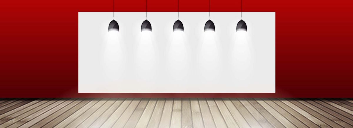 淘宝矢量卡通红色展厅灯光木质地板背景海报图片