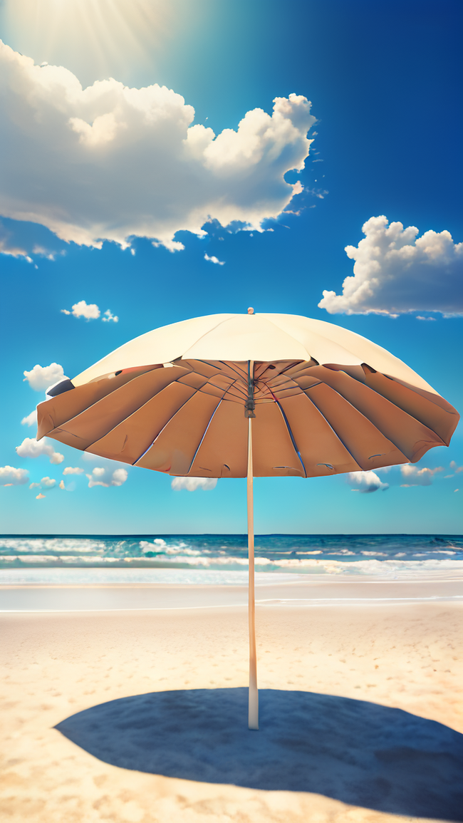 夏日海滩阳光海浪蓝天白云图片
