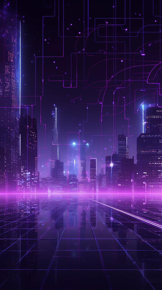 紫色高科技科幻数字城市发光背景图片