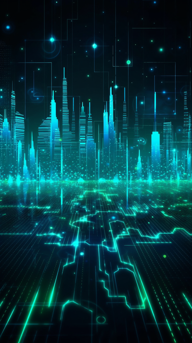 蓝绿色科技城市朋克光线背景图片