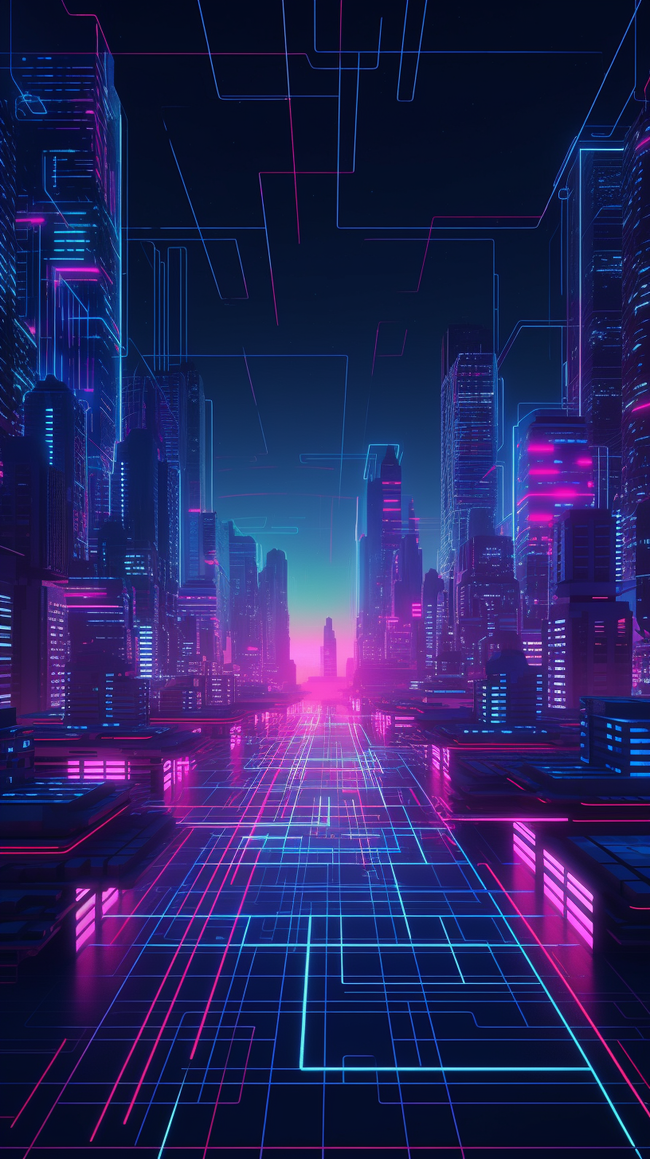 科幻科技太空城市蓝紫色光线背景图片