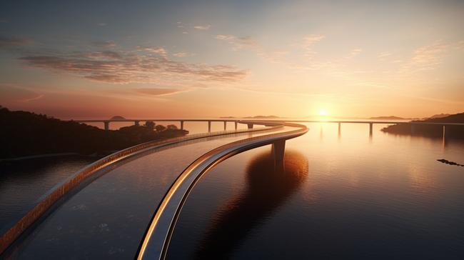 日出朝阳下的跨海大桥图片