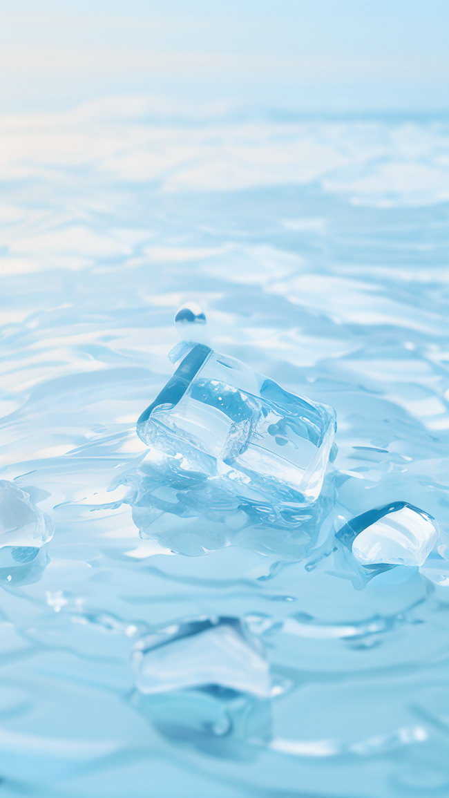 夏天透明冰块蓝色背景图片