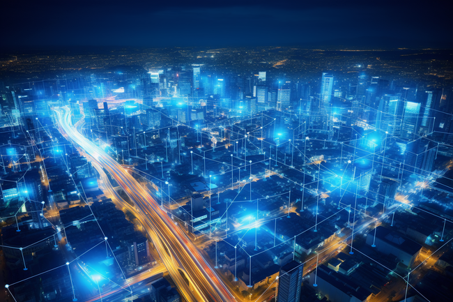 高科技城市综合数据链路信号传输蓝色科幻场图片