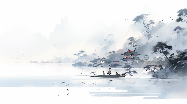 中国水墨画山水风景水墨山水插画海报背景图片