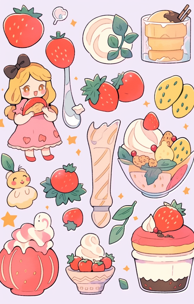 可爱食物美食草莓卡通手账贴纸图片