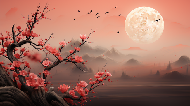 中国风传统节日中秋节明月图片
