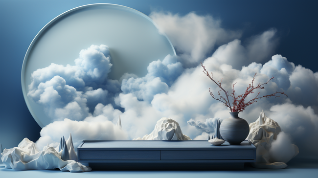 3D蓝色梦幻云彩电商产品展示展台背景图片