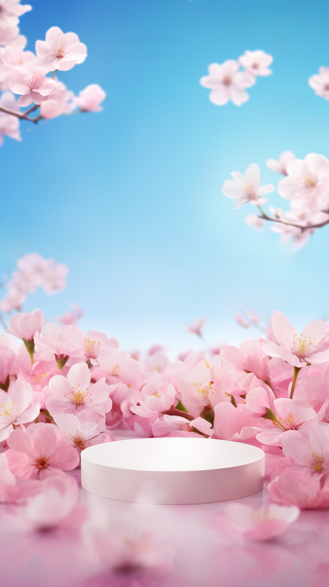春天春季粉色桃花梦幻产品展示展台背景图片
