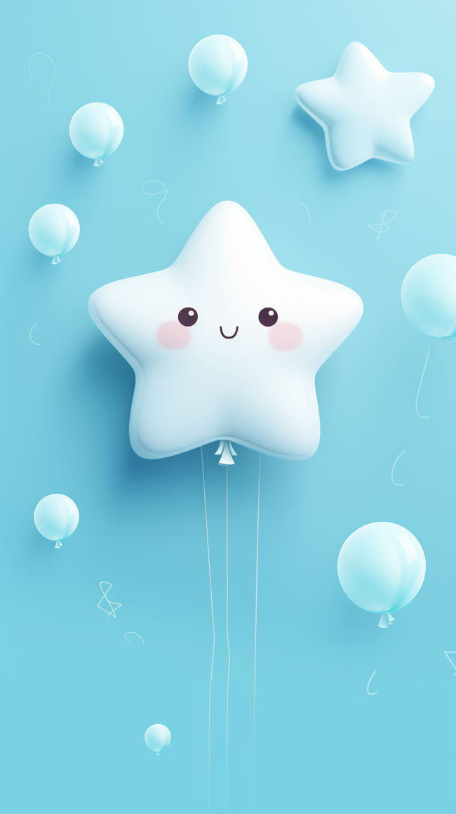 3D气球蓝色卡通星星气球儿童生日会邀请函图片