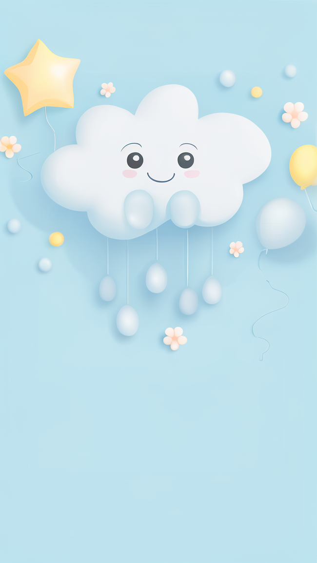 蓝色卡通云朵气球3D气球儿童生日会邀请函图片