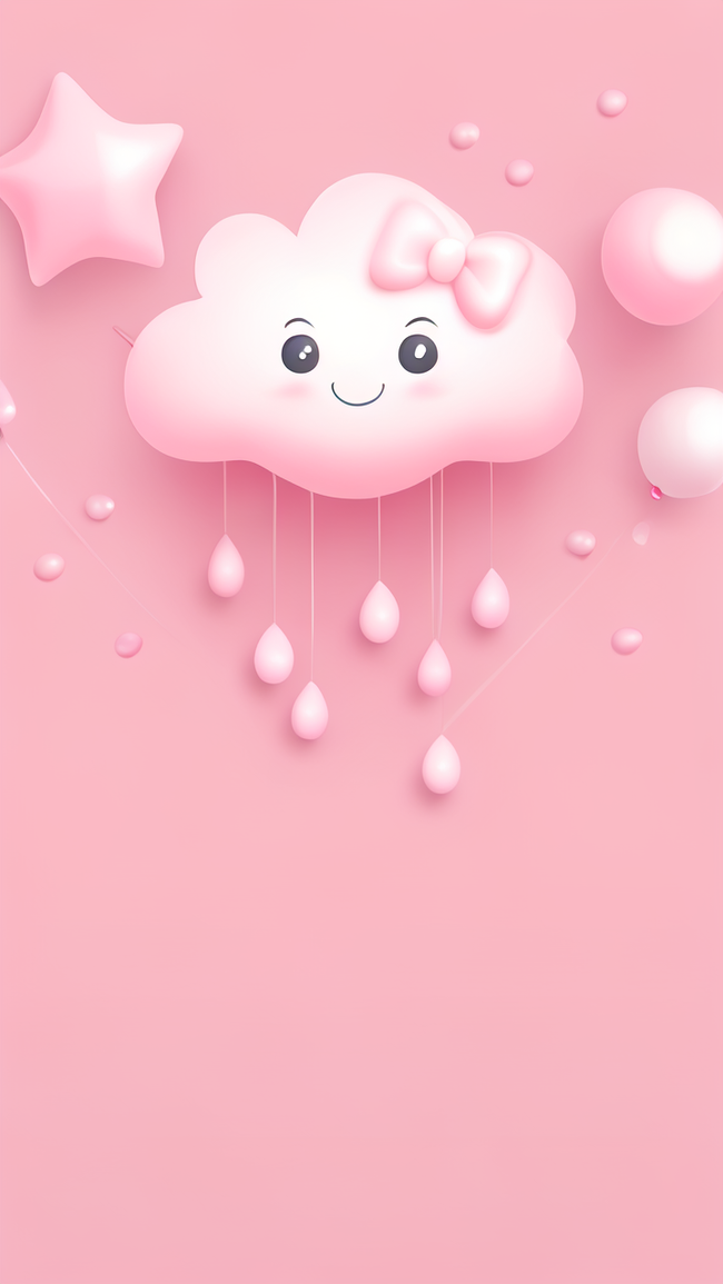 粉色卡通3D云朵气球儿童生日会邀请函图片