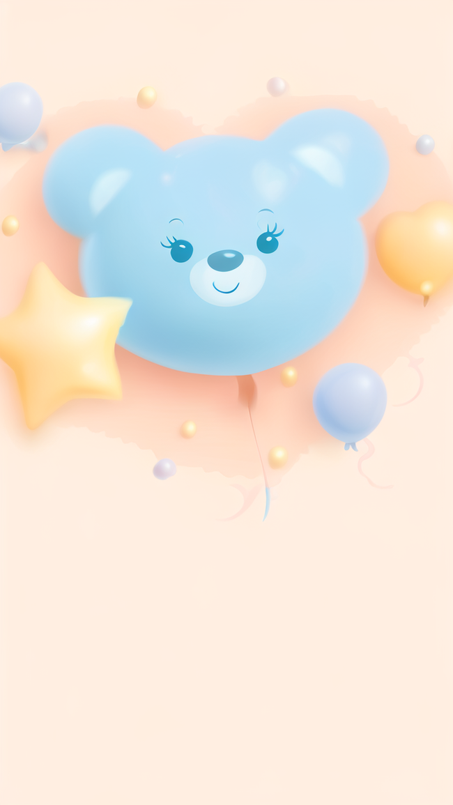 蓝色3D卡通小熊气球儿童生日会背景图片