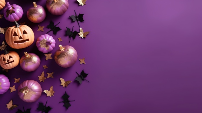 万圣节南瓜秋叶玉米糖紫色背景图15图片