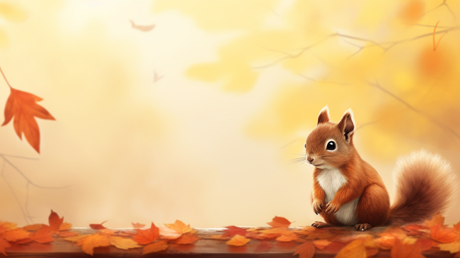 秋天落叶树林里的小松鼠图片