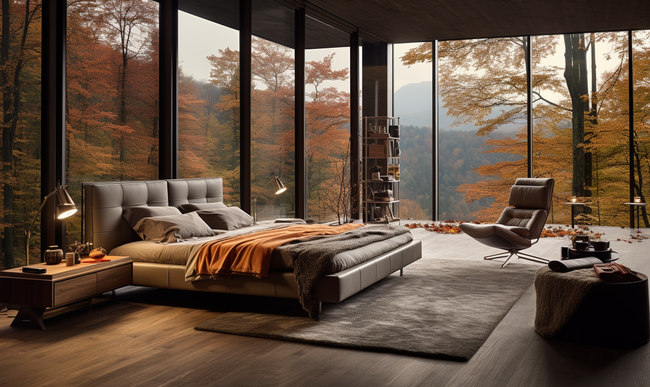 秋天景色卧室舒适温馨室内设计图片