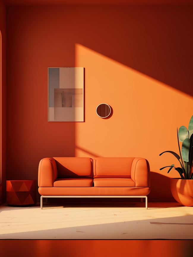 橙色背景墙沙发室内空间家居背景10图片