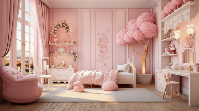 粉色小公主风儿童卧室背景4图片