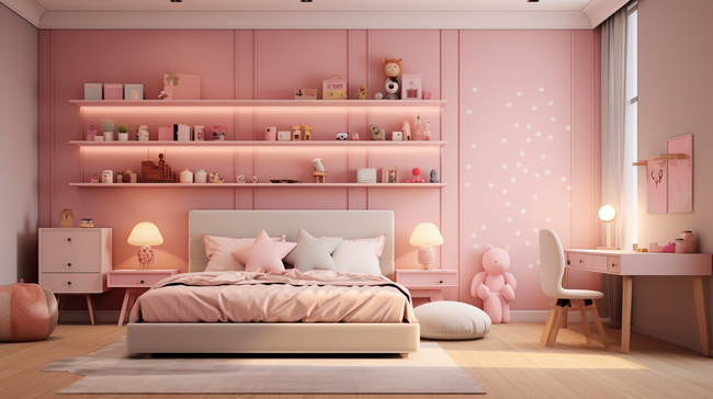 粉色小公主风儿童卧室背景2图片