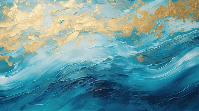 金色和海蓝色波浪漩涡油画质感背景1图片