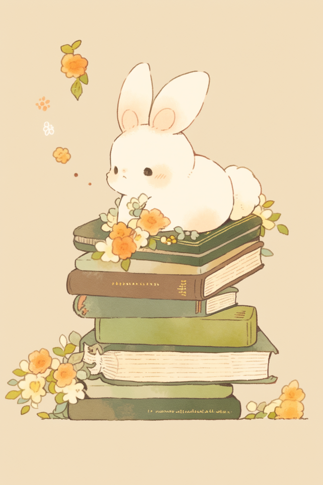 可爱的小兔子坐在书上图片