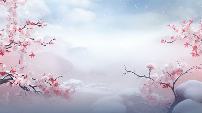 中国风雪中梅花盛开唯美背景图片