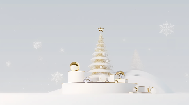 3D金银色奢华圣诞节圣诞树展台图片