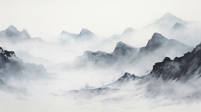 黑白中国风水墨画淡雅意境山水背景9图片