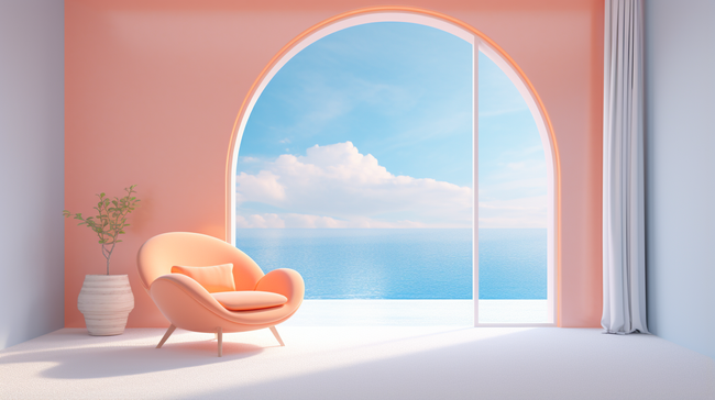 橙色现代室内窗户空间电商展台场景10图片