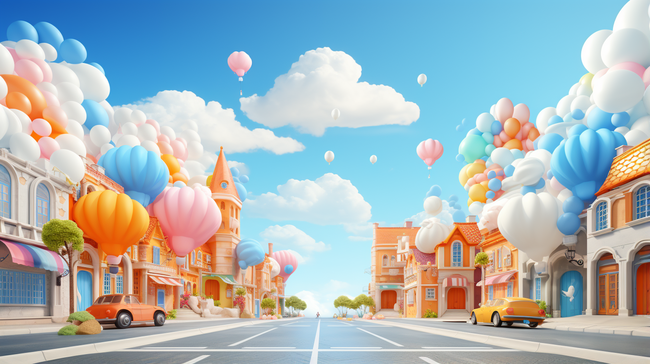 双十一城市街道商铺气球空间场景图片