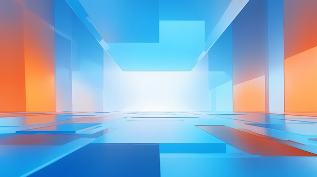几何蓝橙色渐变3D玻璃质感空间电商空间展图片