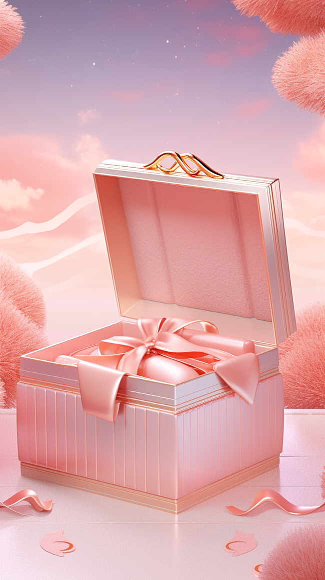 粉色空礼物盒化妆品美妆3D立体电商展台图片