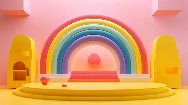 3D母婴用品彩虹气球电商产品展台图片
