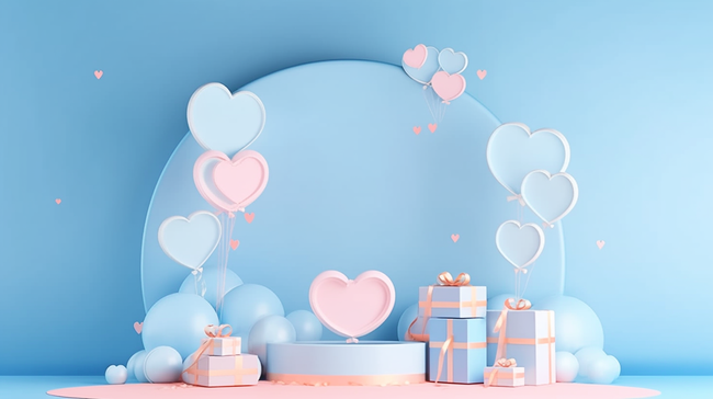 蓝粉色儿童母婴用品爱心3D电商展台图片