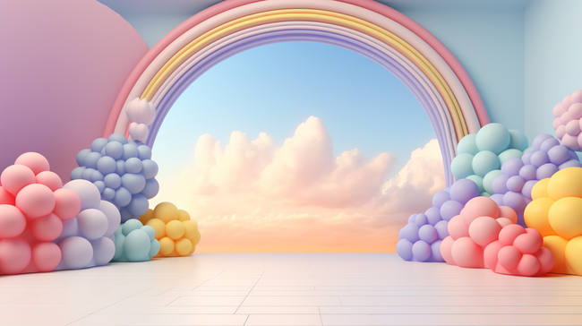 3D母婴用品彩虹气球电商产品展台图片
